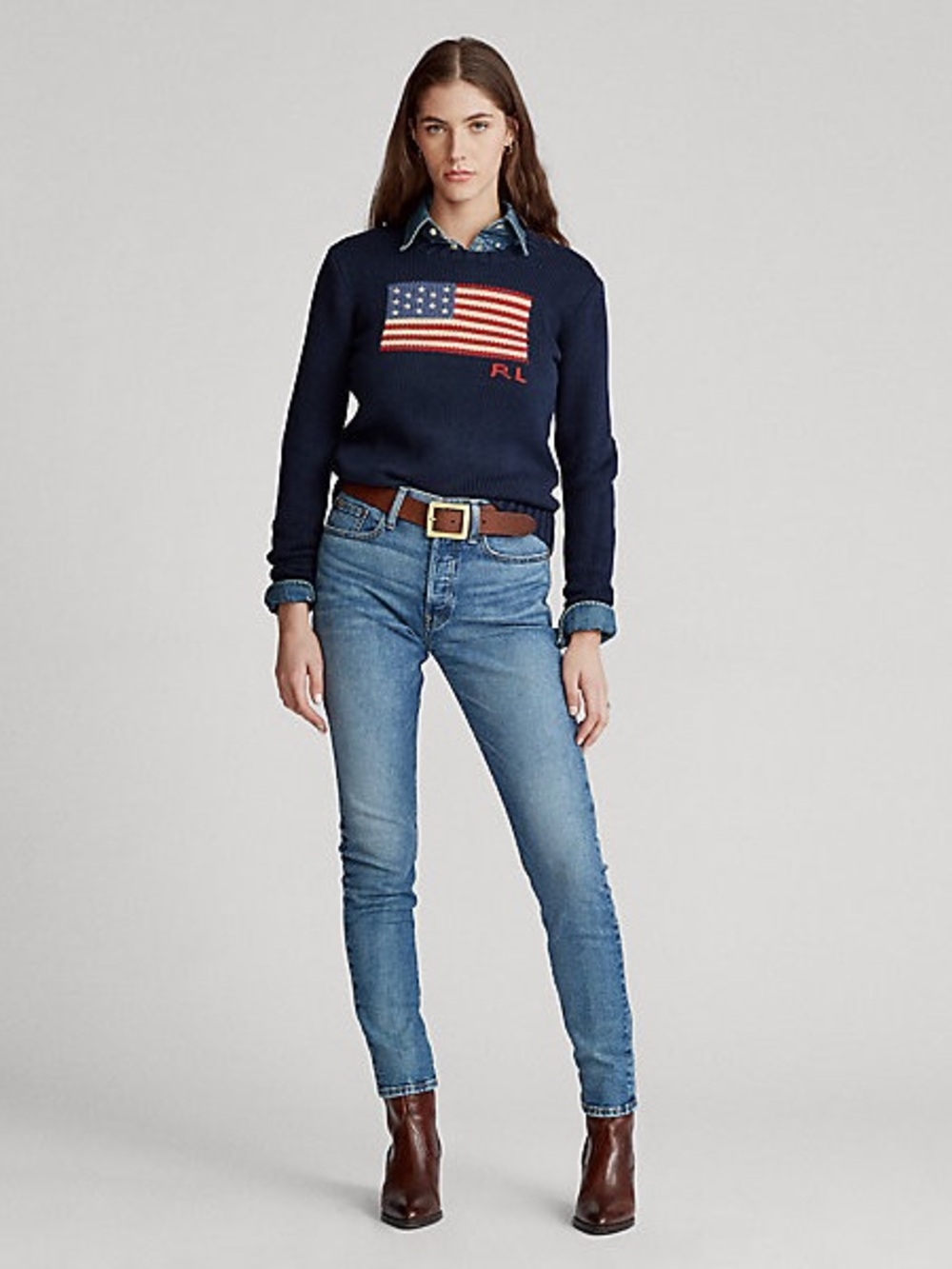 Polo by Ralph Lauren Navy Crewneck Sweater with Flag Motif